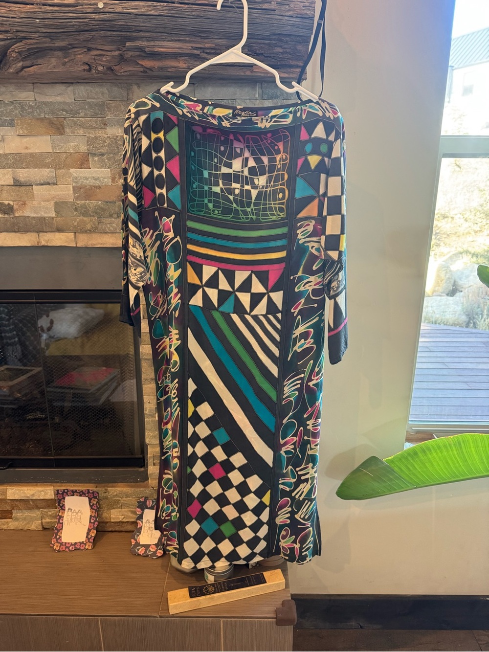 Vintage Multicolor Geometric Maxi Dress - Black Base